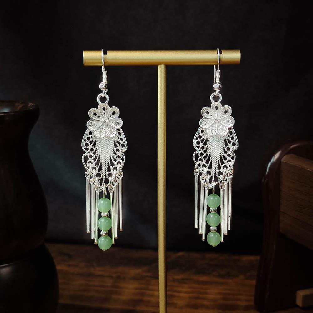 Imitation Jade Drop Oil Beaded Earrings Retro Water Drop Fringed Earrings Simple Hanfu Accessories Women