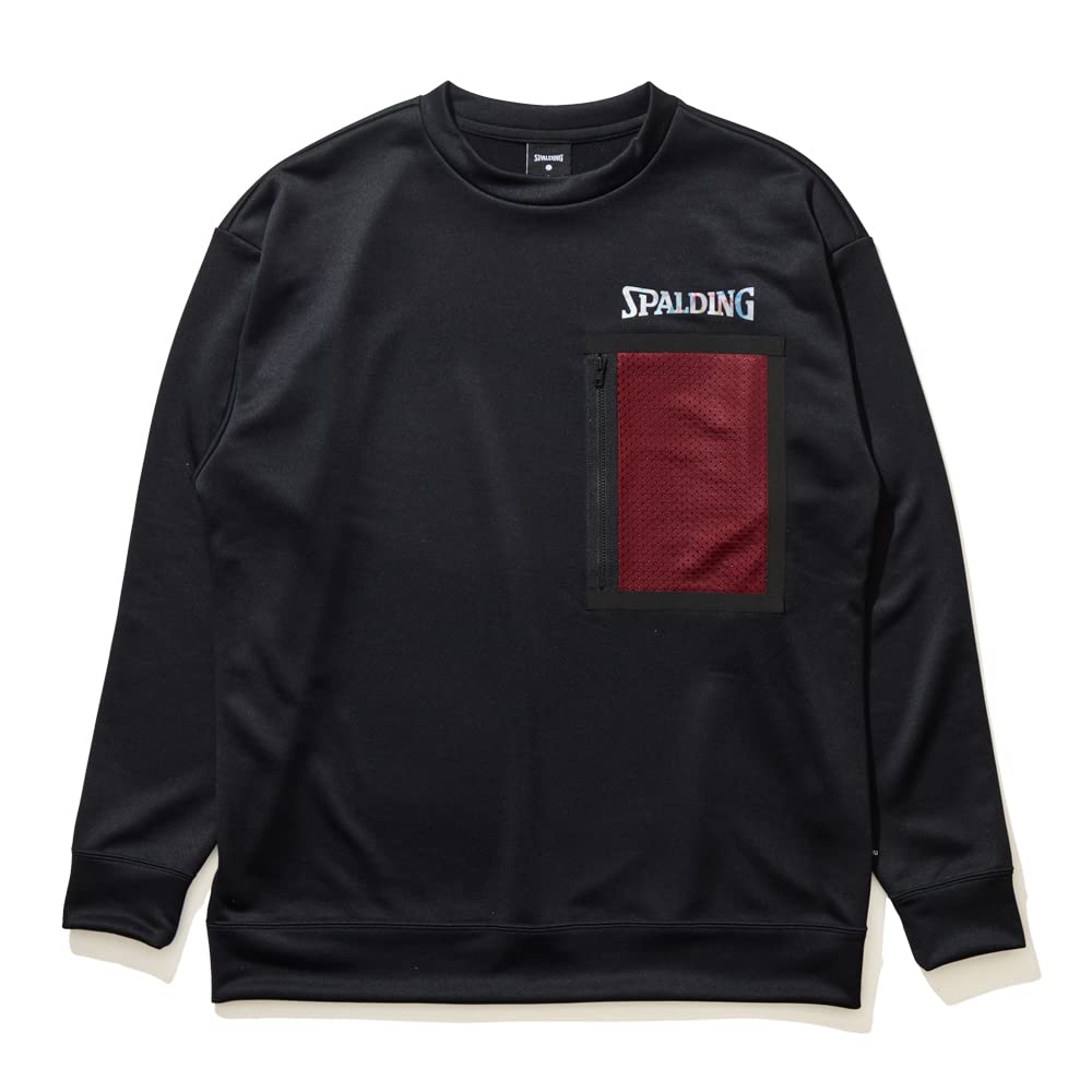 SPALDING Basketball Crew Neck Sweatshirt with Holographic Logo, Black, Size M, SMJ22131