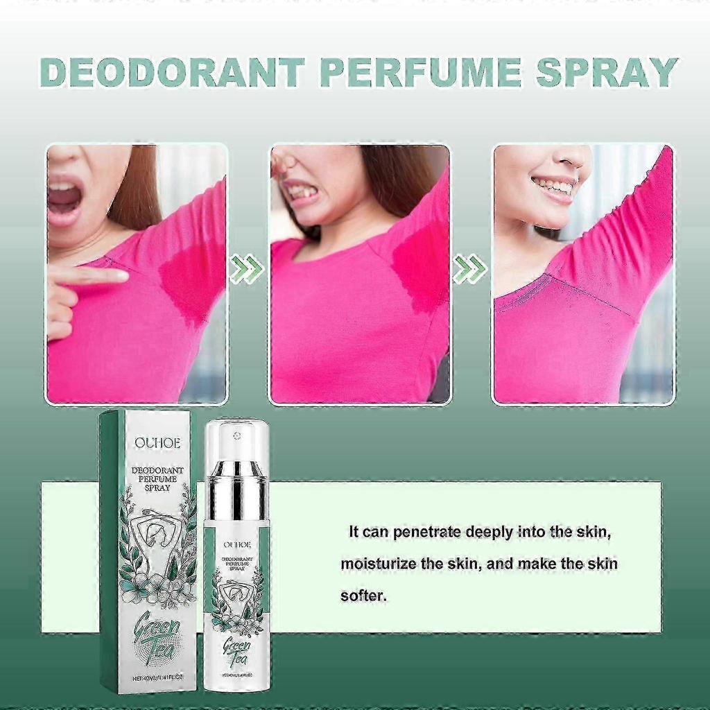 Ouhoe Green Tea Underarm Deodorizing Spray: Underarm Body Odor Removal, Body Deodorizing, Antiperspirant, Light Fragrance Portable Spray