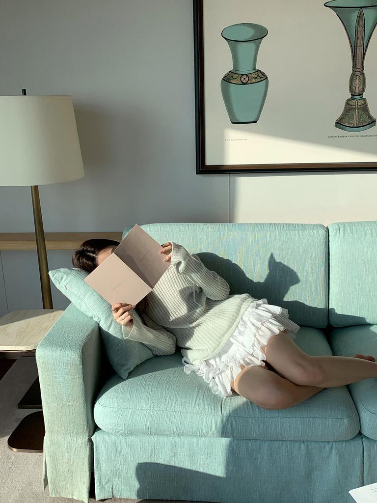 Qiumeng DT ETOLIE Korean Style White Women's Elastic Waist Puffy Casual Short Skirt