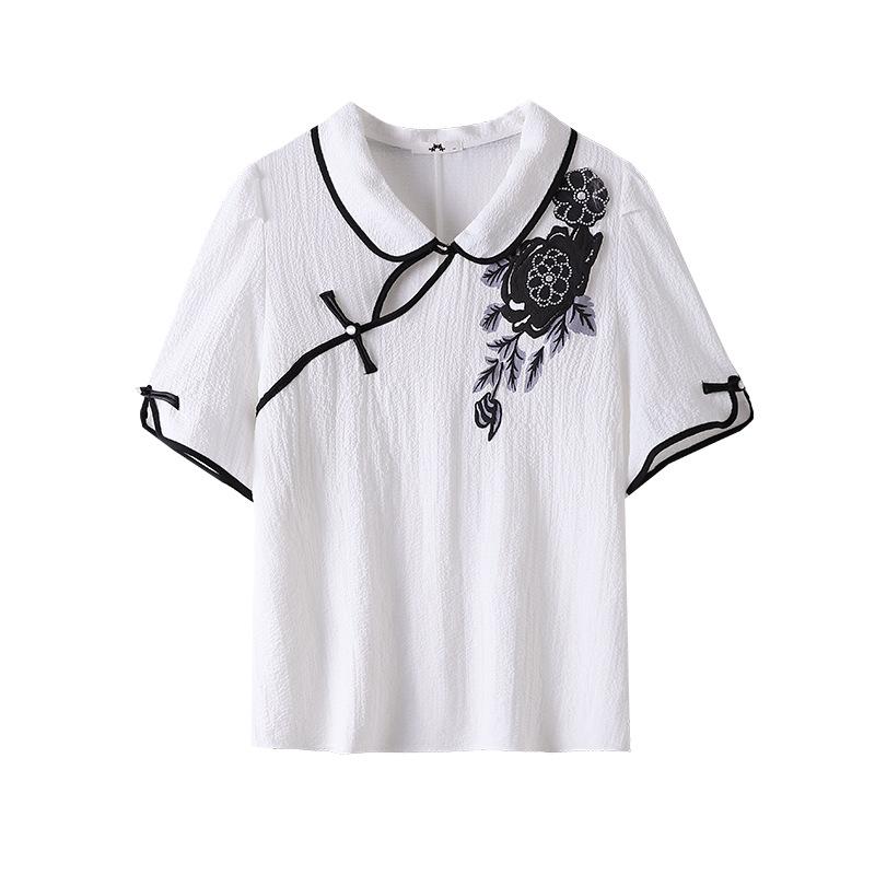 New Style of Plus-size Women's Foamed Printed Short-sleeved T-shirt Collar
