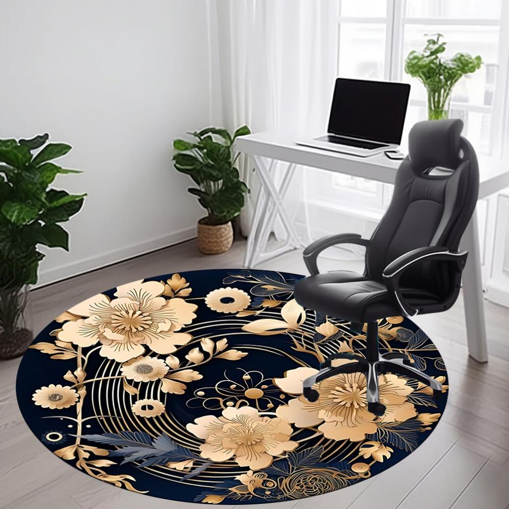 1pc Floral Ornament Office Round Area Rug, Indoor Mat Suitable For Office, Under Office Chairs Bedroom Living Room Home Decor, Room Deco