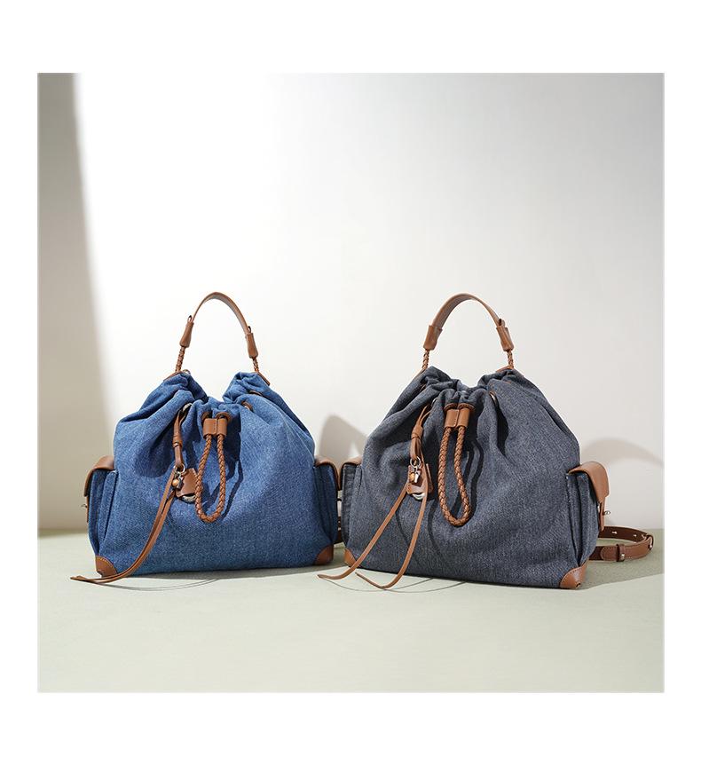 High-End Retro Denim Patchwork Drawstring Shoulder Bag (2025 Design)