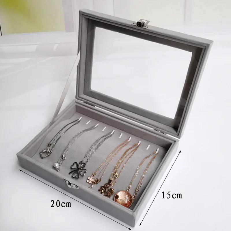 New Velvet & Glass Jewelry Display Organizer Box - Tray Holder Storage Case for Rings & Earrings