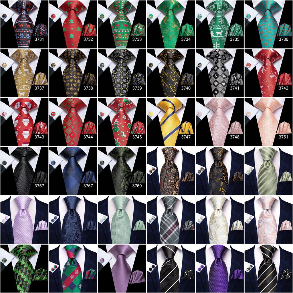 Hi-Tie Business Formal Striped Tie Jacquard Woven Silk Necktie Handkerchief Cufflinks Set for Men
