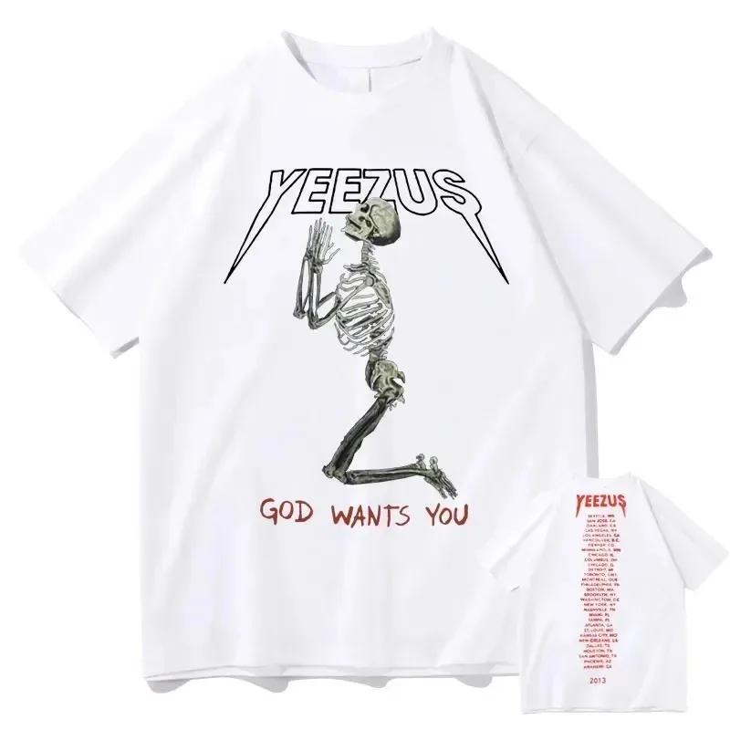 2024 God Wants You Kanye West Print Tshirt Streetwear Skull Graphic T-shirts Men Women Hip-Hop T Shirt Man Tops Clothes Tees