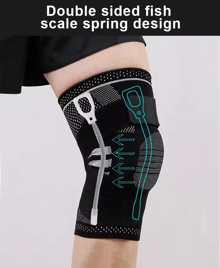 Adjustable Knee Brace with Silicone Pad Spring Stabilizers Breathable Compression Knee Support for Sports Running Basketball Gym
