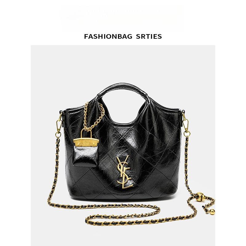 

Handbag women s new black soft leather big-name diamond liner vegetable basket chain single shoulder messenger bag чёрный