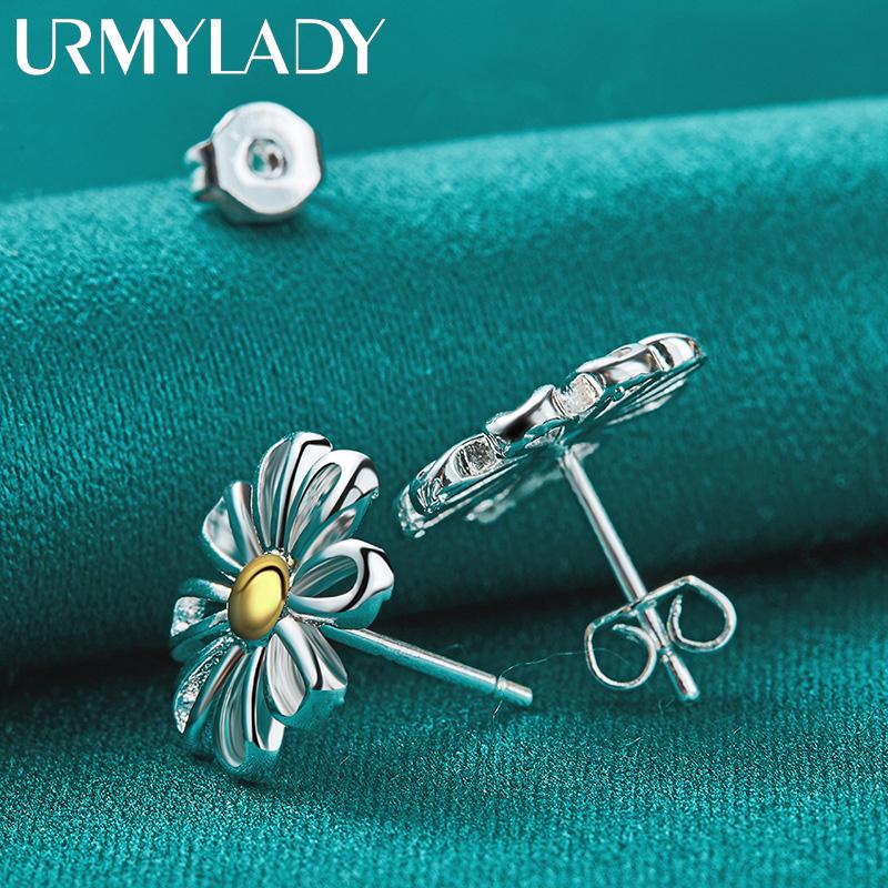 925 Sterling Silver Chrysanthemum Stud Earrings For Women Wedding Fashion Jewelry