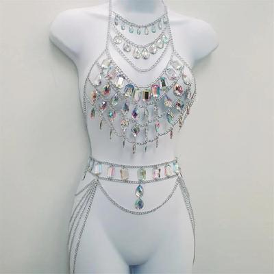 Strass-Körperkette Bikini-Kette Brustkette Taillenkette Körperketten Schmuck Zubehör für Raves Party Strandbekleidung