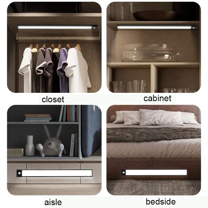 LED-Bewegungsmelder-Licht, kabellos, wiederaufladbar über USB, Streifen, Nachtlicht, Bewegungsmelder für den Innenbereich, Schrank, Flur, Treppenhaus-Licht