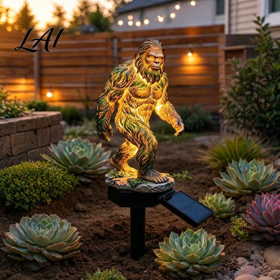 Golden Gorilla Solar Sculpture Dragon Garden Statue Light Gothic Medieval Resin Outdoor Lantern Sculpture Magical Fantasy Decor for Yard Patio,
