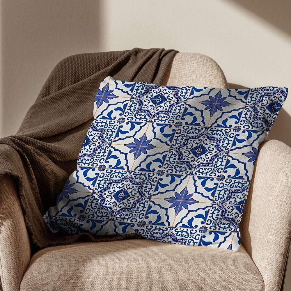 BBlue and White Porcelain Pillow Case Sofa Living Room Bedroom Headboard Backrest Cushion Square Cushion Nap Time