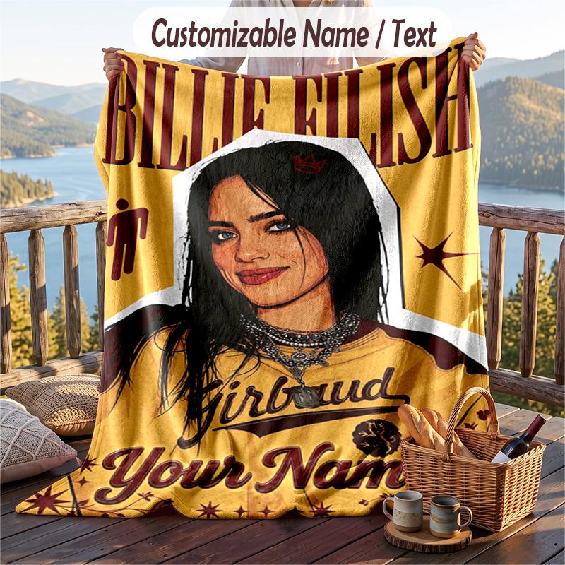 Personalized Flannel Throw Blanket,Billie Eilish Custom Printed Name, Cozy Plush Blanket For Home Use