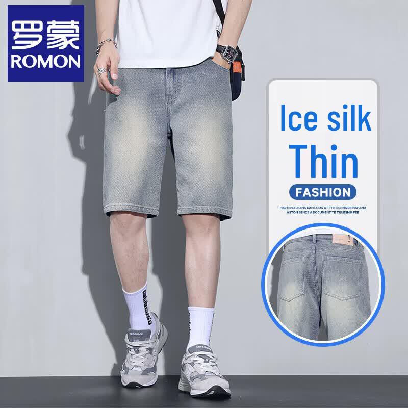 Romons Men s Retro Loose Straight Denim Shorts 32