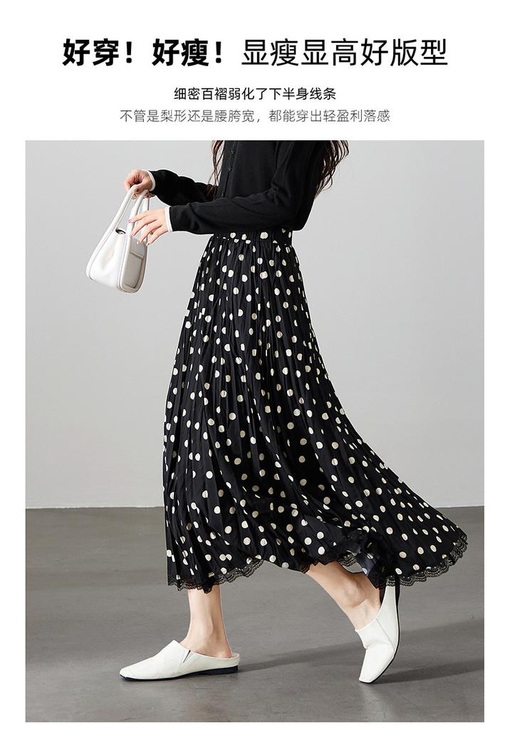 Fashionable Polka Dot Printed High Waisted Skirt for 2026 Spring Versatile Slimming Mid Length A-line Umbrella Skirt