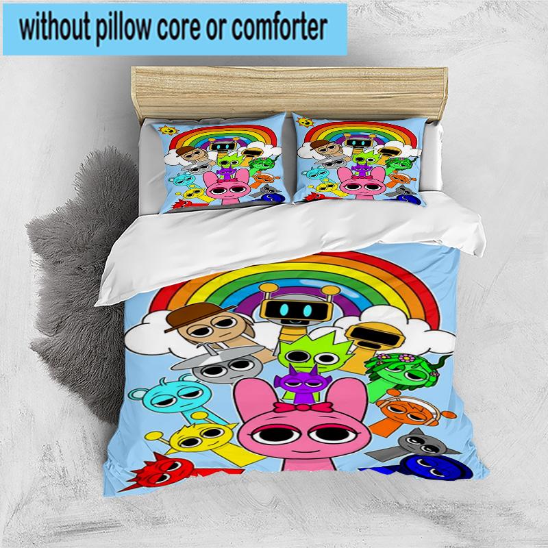 3PCS Colorful Sprun-ki Robot Party 3pcs Bedding,Including 3PCS Duvet Cover And 2pcs Pillowcases Perfect for Christmas,Ideal for Bedroom, Dormitory