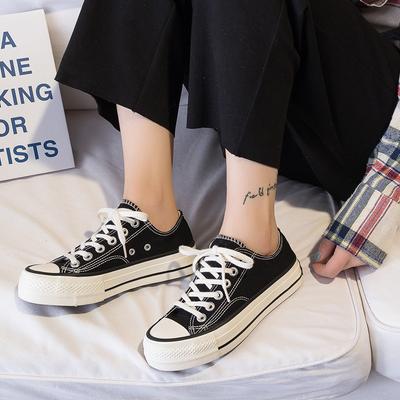 Shoes Women's New Versatile Breathable Black Round Head Flat-soled Canvas Shoes Students Lightweight Little White Shoes Women
