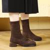 Low Heel Short Boots Black Skinny Boots New Autumn and Winter Square Head Back Zipper Suede Elastic Boots
