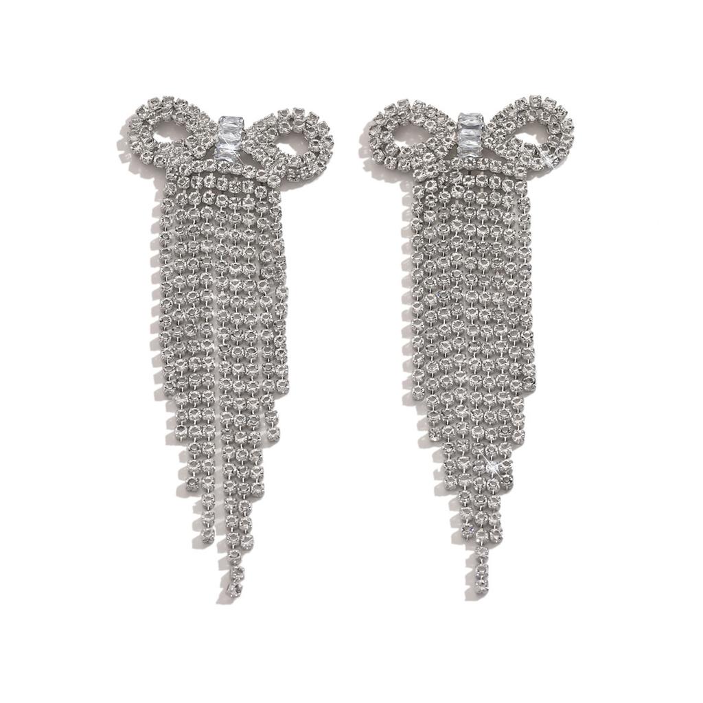 Bow Full Diamond Tassel High Sense Light Luxury Personalized Design Sense Earrings Temperament Earrings