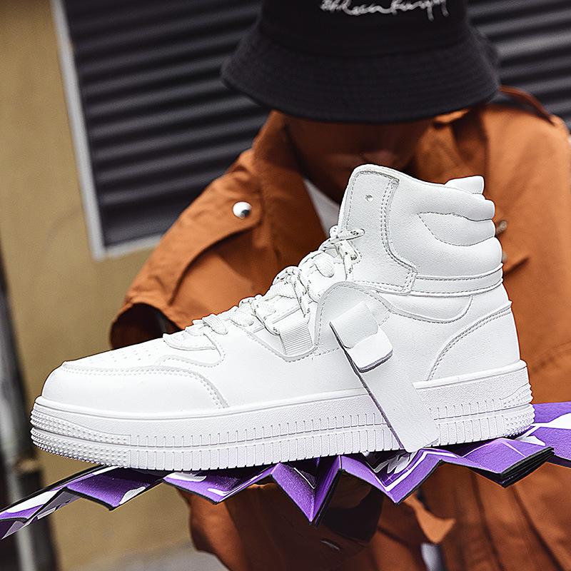 New Shoes for Men Leather Casual Shoes Fashion High Tops Flat Skateboard Shoes Youth Street Cool Lace-up Sneaker