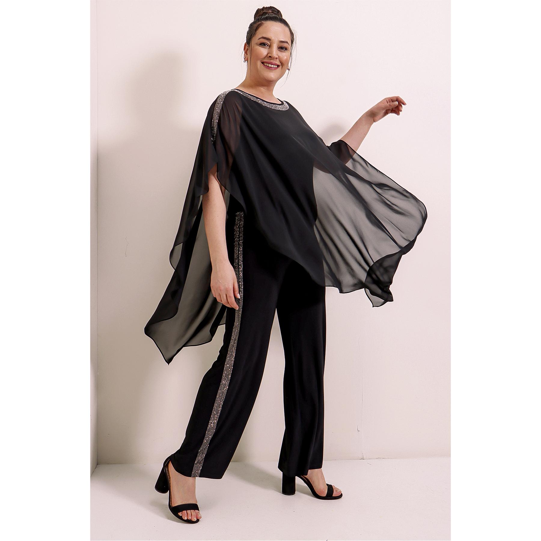 

Шифоновый комбинезон больших размеров из лайкры и песчаной ткани с принтом камня