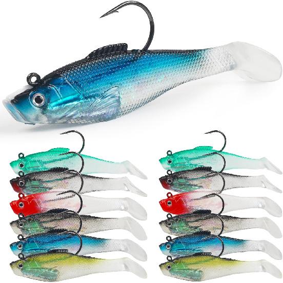 Soft Fishing Lures Pre-Rigged Swimbait Jig Head Paddle Tail Swim Baits Swim Shad Lures Soft Plastic Swimbait Bass Trout Walleye Sinking Baits Fishing