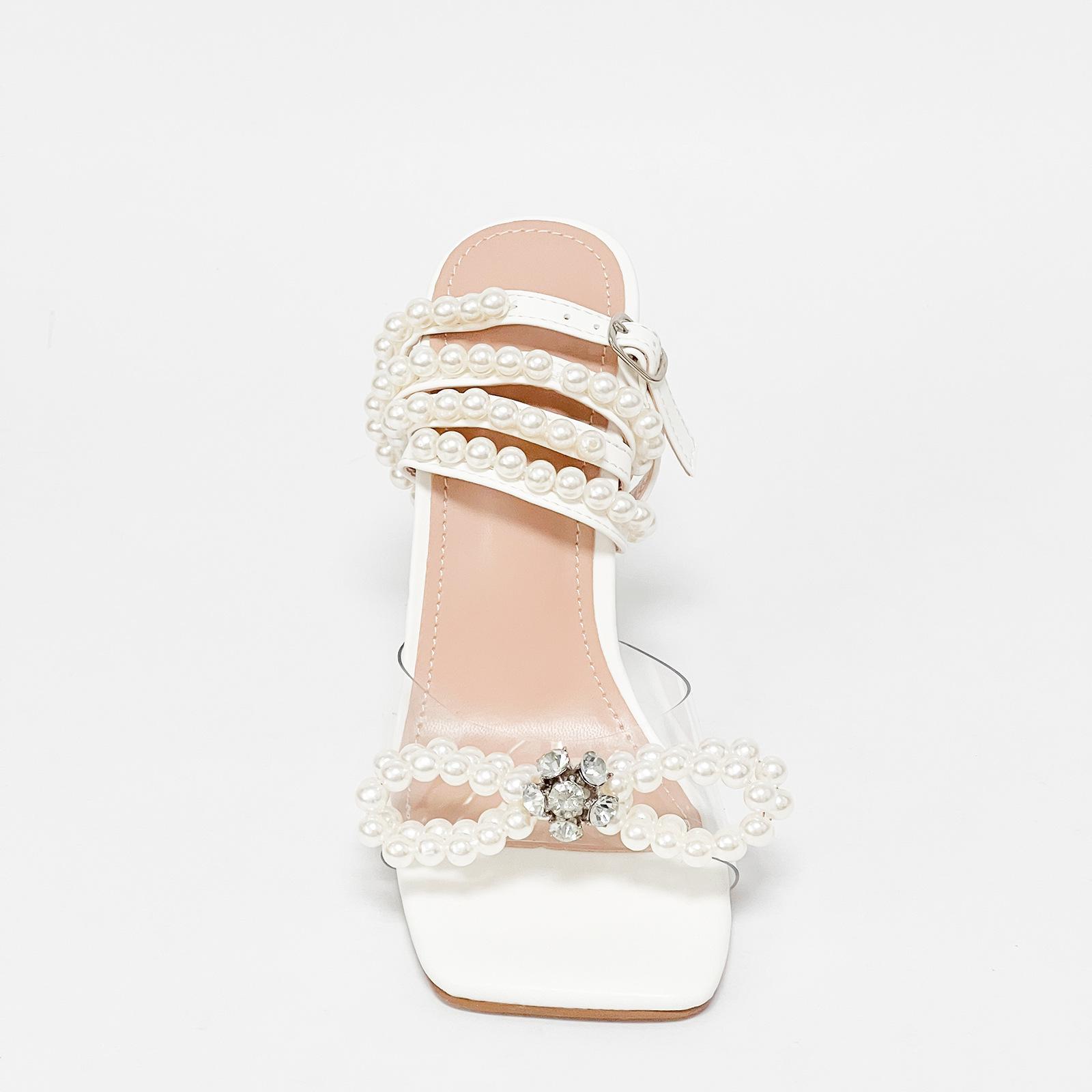 

Европейские и американские босоножки на высоком каблуке бант жемчуг стразы прозрачный высокий каблук женские туфли 42 spot белый