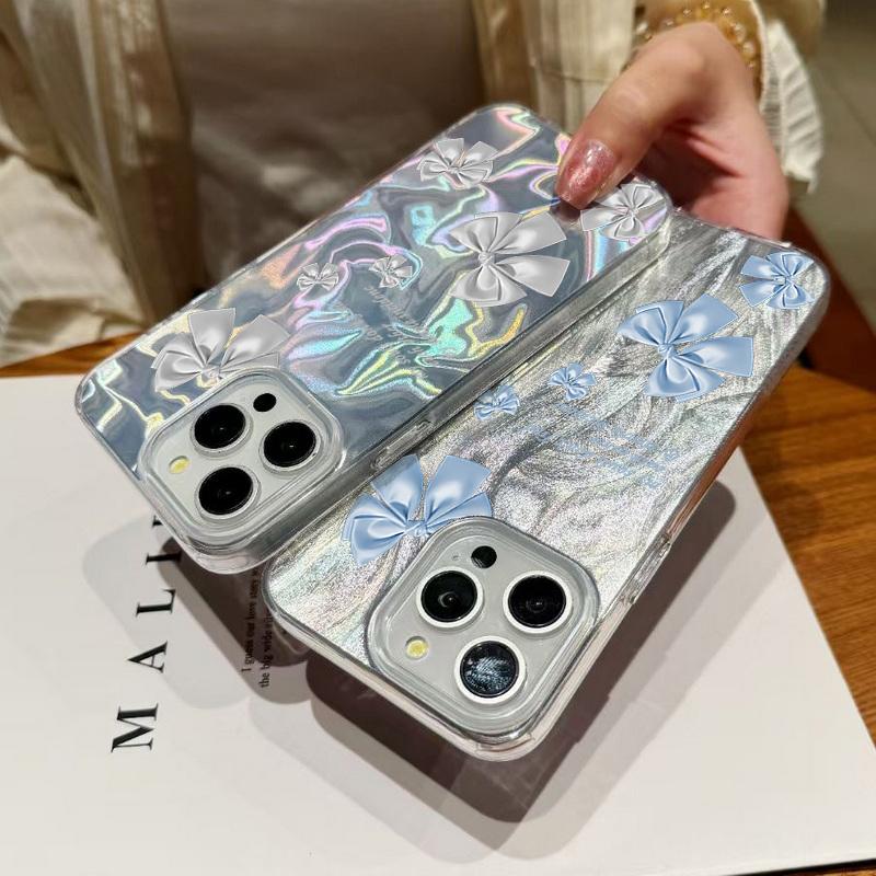 Husă Subțire cu Sclipici și Model Fundă în Culoare Solidă pentru iPhone 16 Pro Max 15 Pro 14 13 12 11 Lux Hibrid TPU PC Rezistent la Șocuri Husă Transparentă cu Bumper