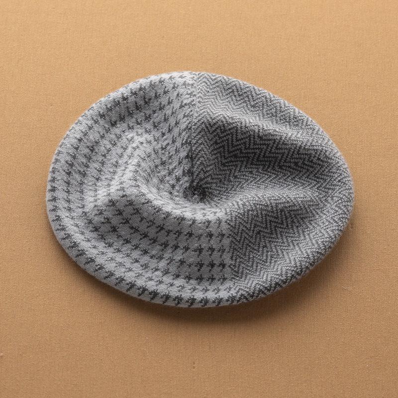 Women s 100% Pure Cashmere Herringbone Beret – Korean Style Fashionable Knitted Autumn/Winter Warm Hat One Size