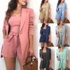 Summer Solid Backless Blazer Women's Outfit High Waist Shorts Set