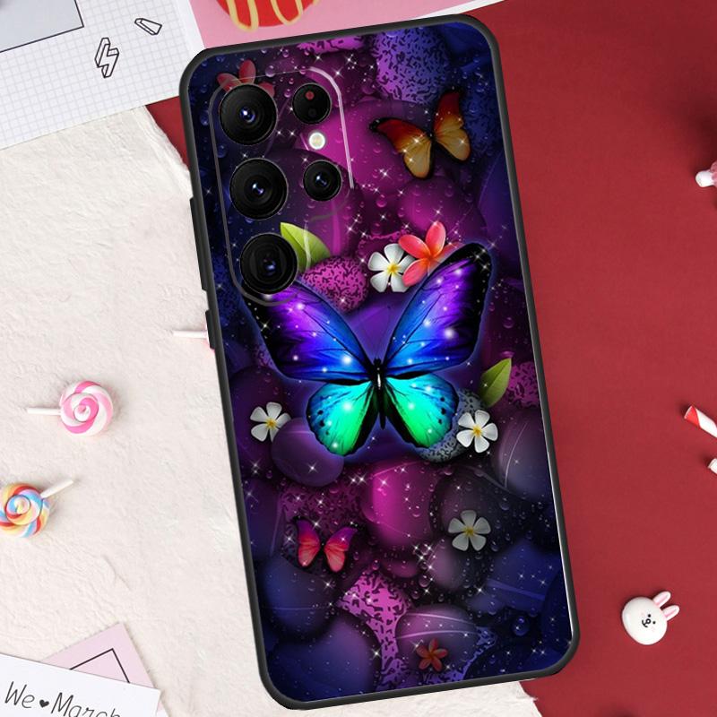 Black Beautiful Butterfly Case For Samsung Galaxy S26 Ultra S23 S22 S21 S20 S24 S25 Ultra S10 Plus S25 FE Cover Shell