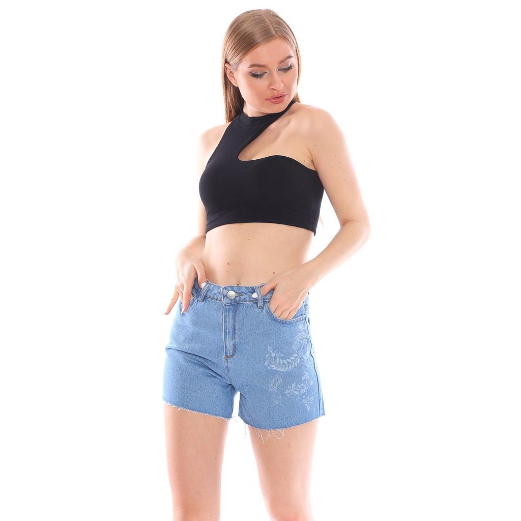 Floral Patterned Denim Shorts