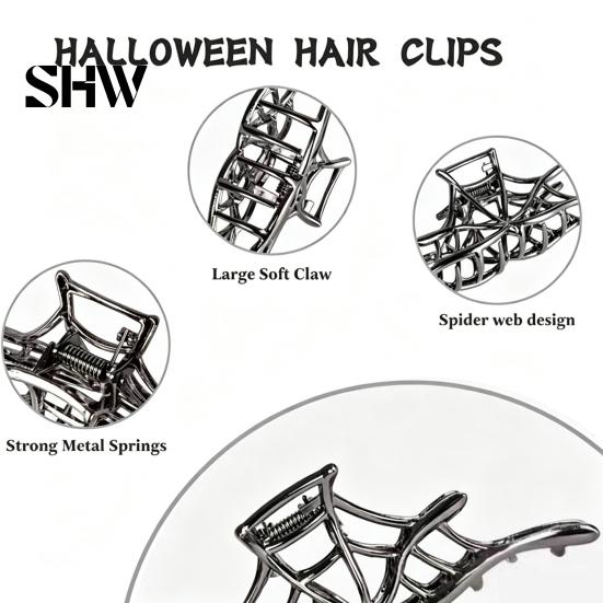 Halloween Hair Accessories 3Pcs Claw Clip, Hollow Spider Web Ghost Hand Non Slip Alloy Clamp, Gothic for Women Heavy Duty Claws