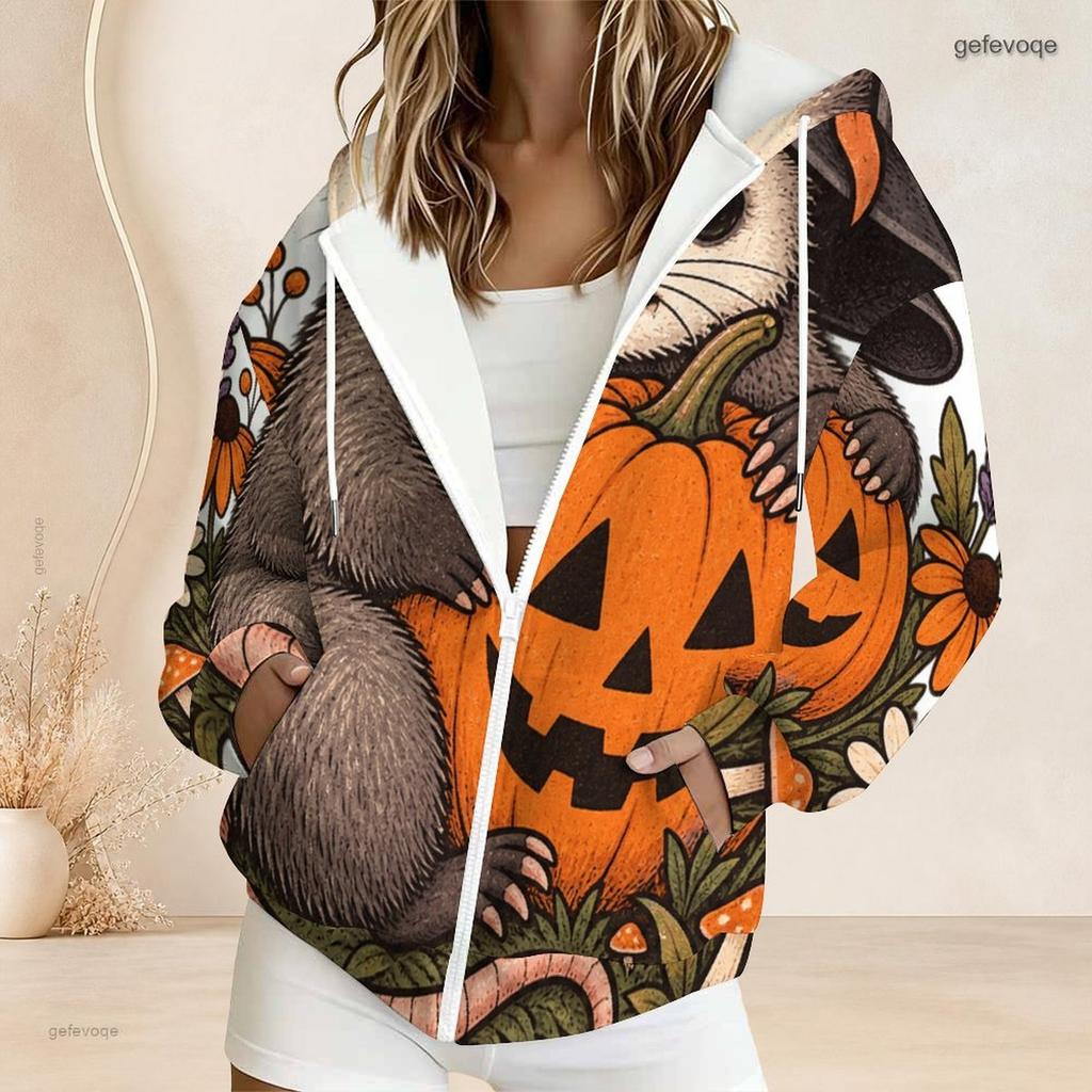 Women Plus Size Zip Up Hooded Sweatshirt Loose Long Sleeve Casual Daily Hoodie
