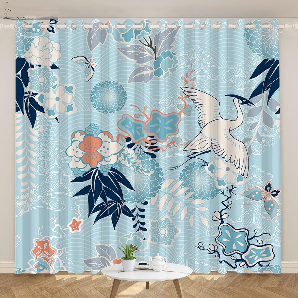 2Panels Custom Crane Curtain New Chinese Living Room Japanese Curtain Restaurant Curtain Japanese Geisha Curtain cortinas