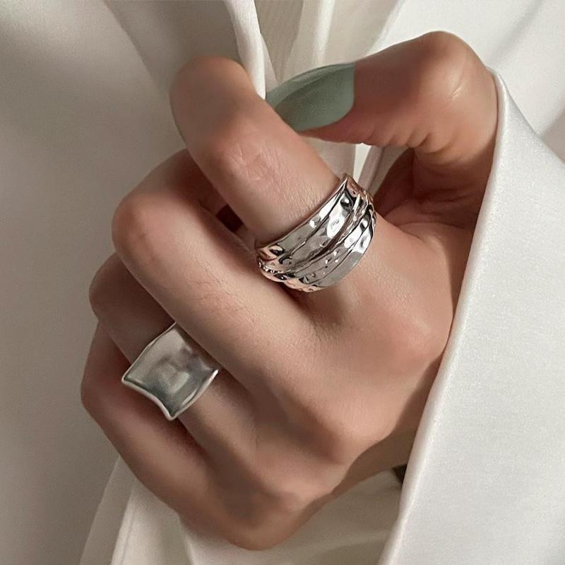 BF CLUB 925 Silver Ring For Women Jewelry Wide Simple Open Vintage Handmade Ring Allergy For Party Birthday Gift