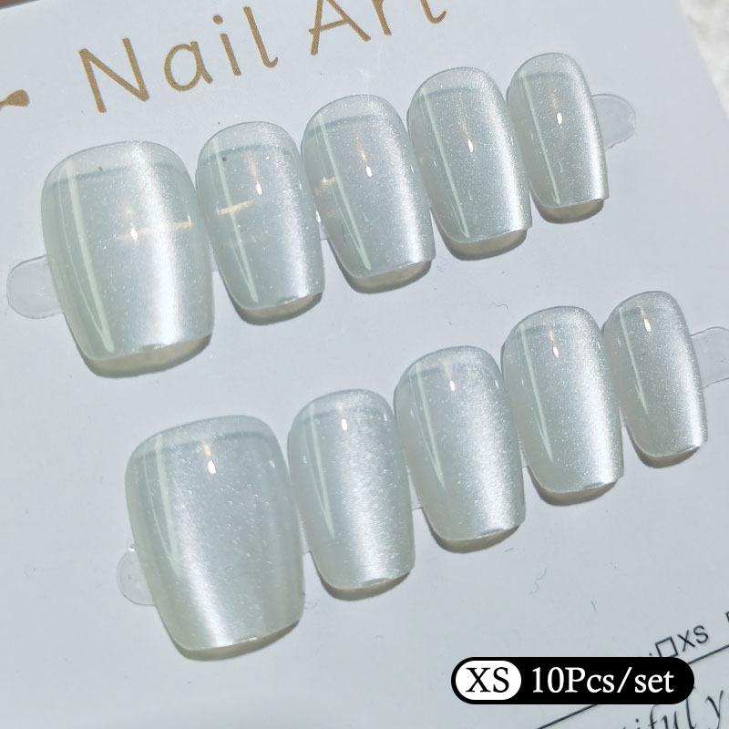 10Pcs Trendy Simple Solid Color Cat Eye Nail Art Fake Nails Long Lasting Fake Nails For Women Daily Office Party Manicure