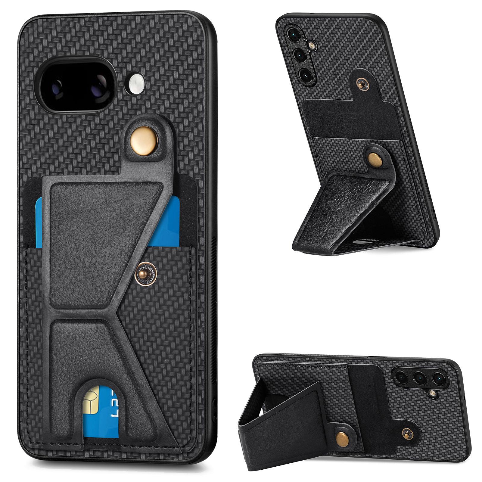

For Google Pixel 9a Case with K-Shaped Kickstand Leather Phone Back Cover Black
