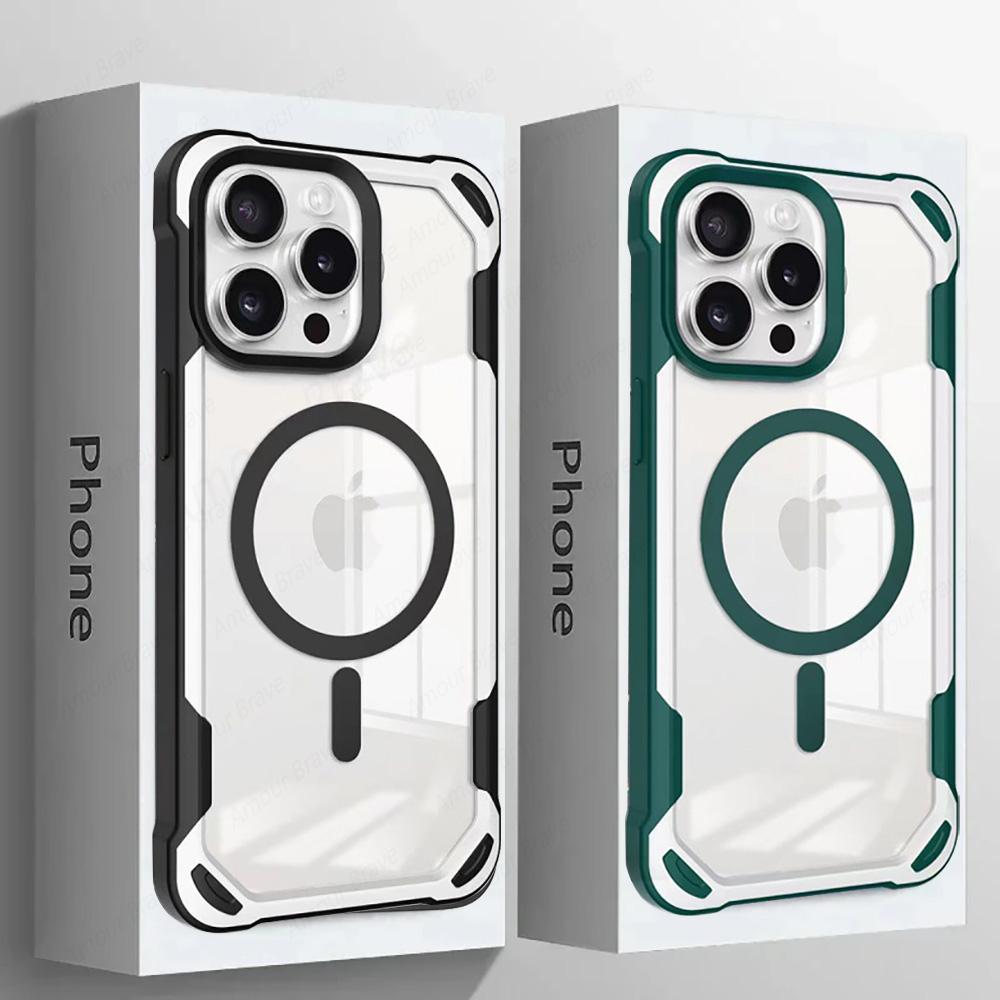 

Armor Bumper Shockproof Clear Phone Cases For iPhone 16 15 14 13 12 11 Pro Max 16 Plus Case For Magsafe Wireless Charge Cover iPhone 15 Pro Max