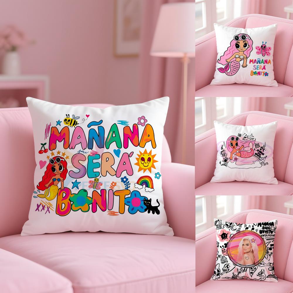 Cartoon Manana Sera K-Karol G Cushion Cover Soft Short Plush Double-Sided Printing Home Decor Machine Washable Pillow Case Gift