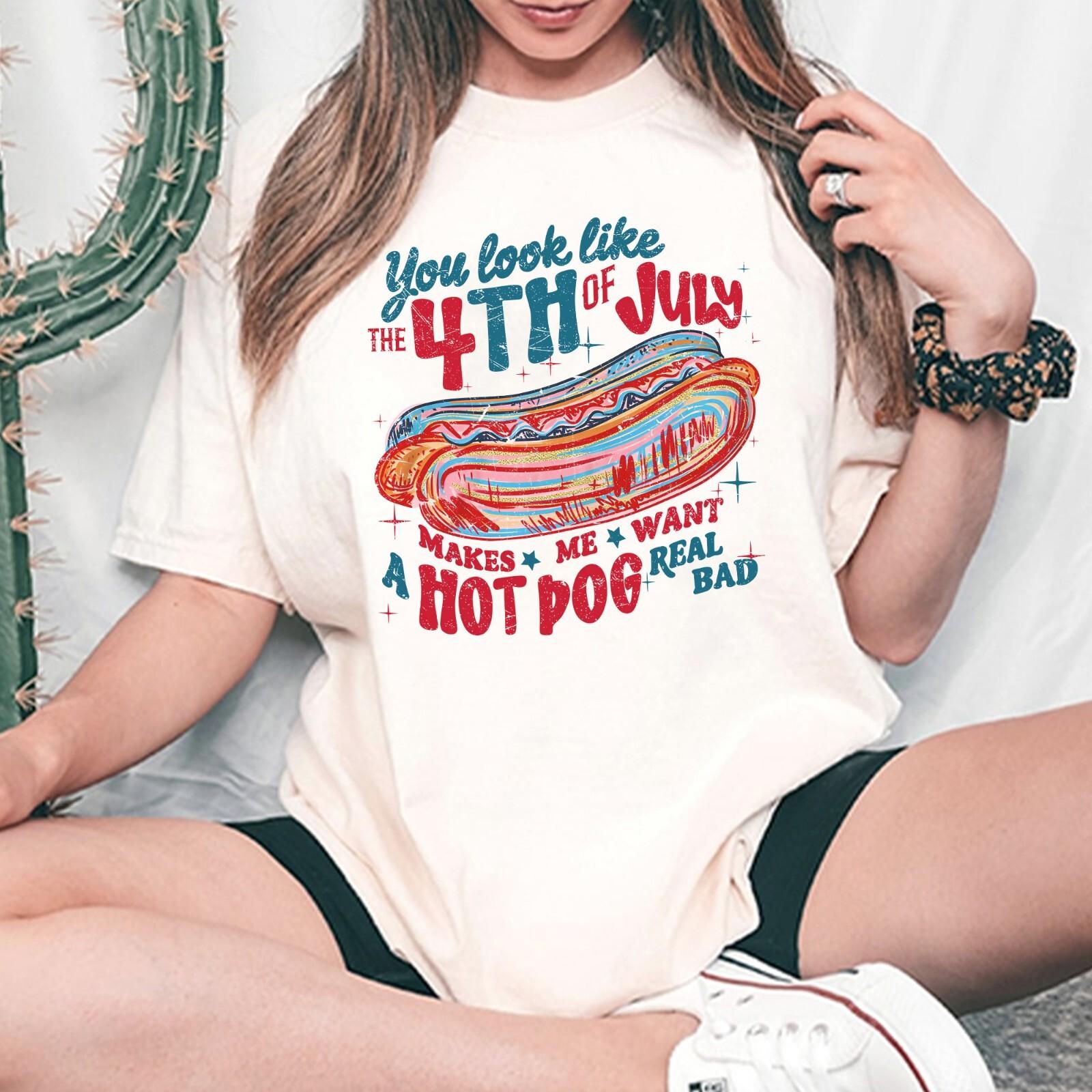 You Look Like The 4th Of July, Independence Day Tee, Hot Dog Lover T Shirt M