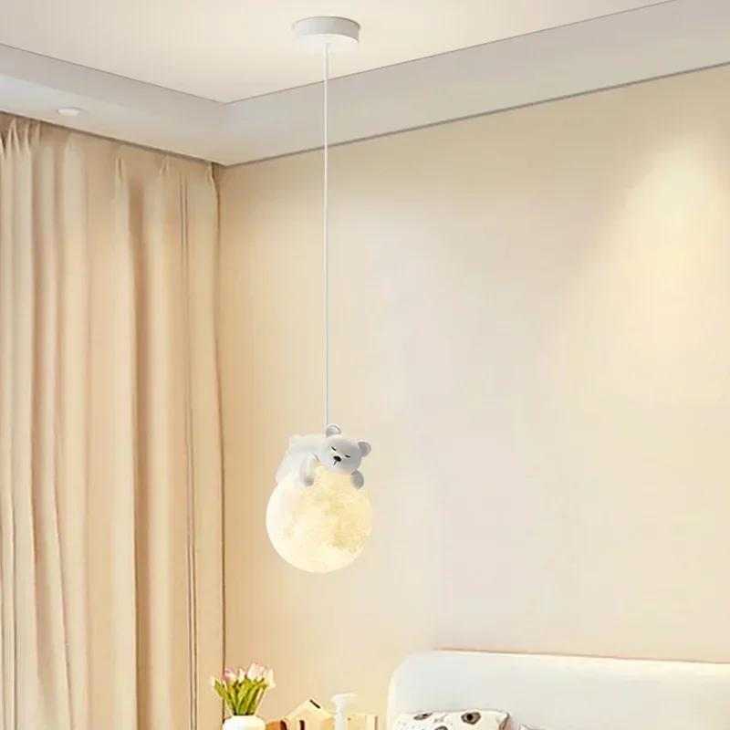 Little Bear Children's Room Pendant Lights LED Minimalist Chandelier Nordic Home Decoration Bedroom Bedside Hanging Lamp Fixture