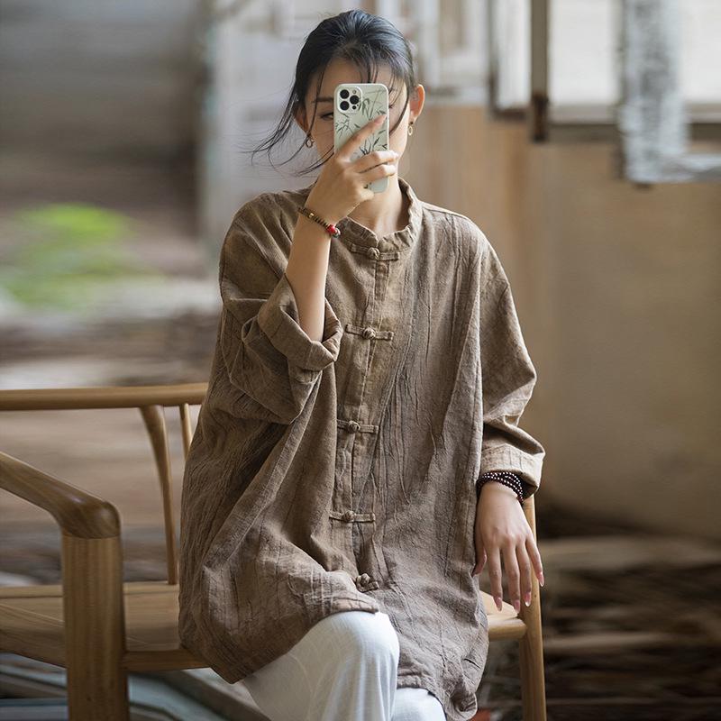 

Весенне-летняя рами кардиган с пуговицами-лягушками в стиле дзен тай-дай - Женский свободный пиджак в стиле тан One Size