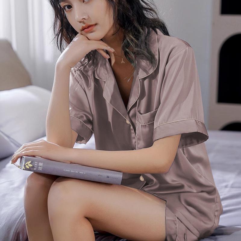 Summer Women Can Wear Ice Silk Short-Sleeved Shorts Pajamas, Sweet And Comfortable Casual Loungewear