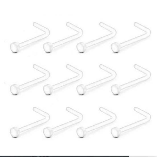 Yousheng HEXINGMC Unisex Hypoallergenic Acrylic L Shaped Stud Nose Ring, Plastic, Clear, 20 Piece