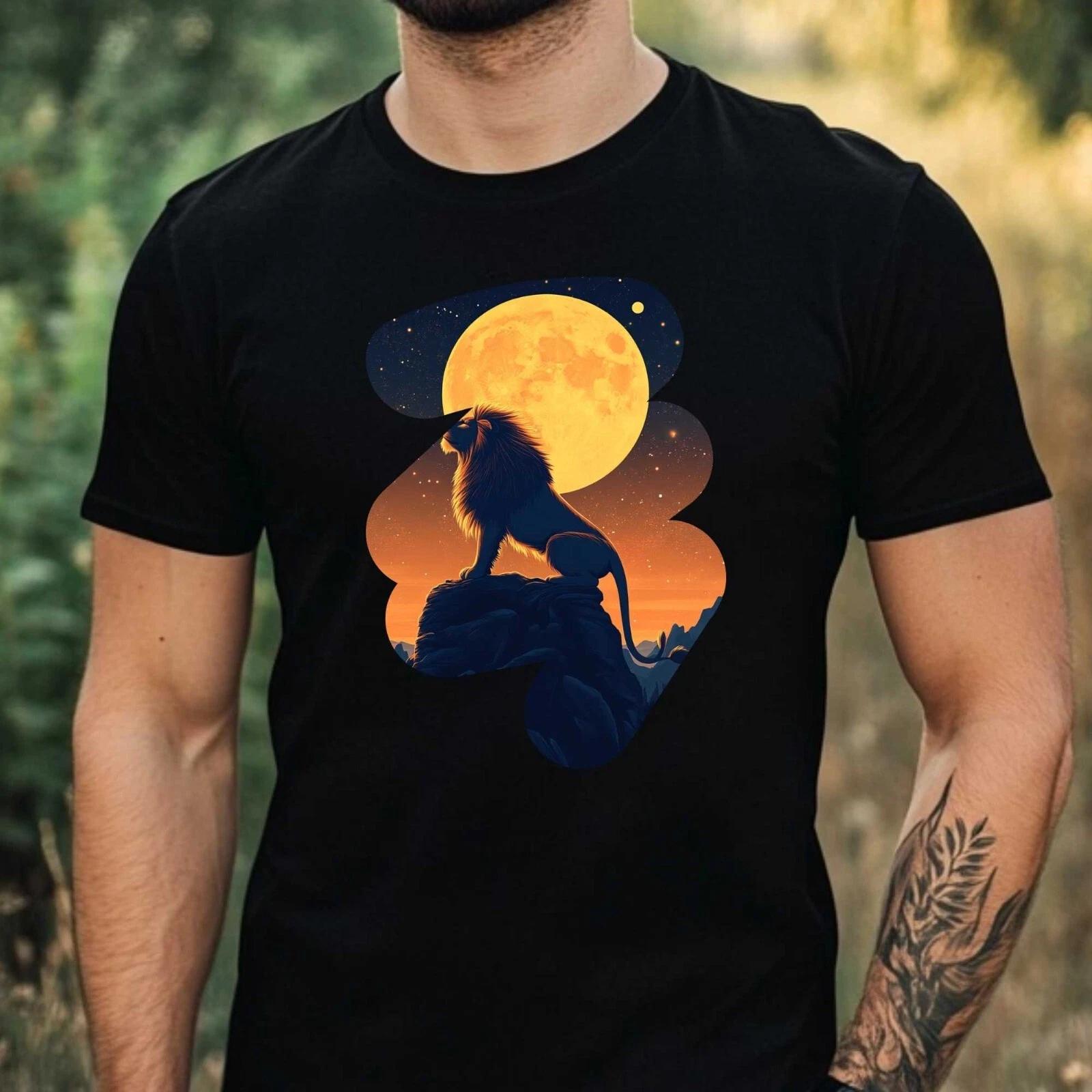 T-Shirt Herren Löwe bei Nacht Motiv Baumwolle Größe XS bis 5XL M