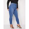 Women's Casual Style Blue Stretch Slim Skinny Jeans Plus Size Ripped Denim Pencil Pants Autumn Fashionable Solid Washed Waist