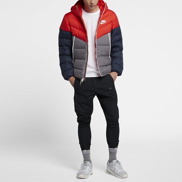 Nike Sport Casual Patchwork Down Jacket With Hood Men Outerwear Red Blue CU0226-634