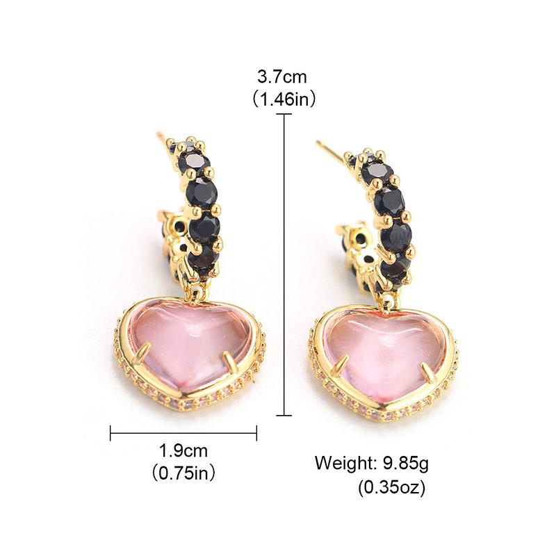 

Diamond-encrusted semi-round earrings, pink heart-shaped pendant, small fresh and fashionable earrings, women s light luxury and high-end sense